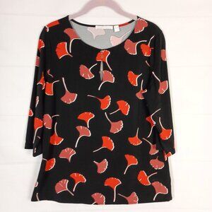 HUGO BOSS Red Ginkgo Leaf Print Blouse Quarter Sleeve L